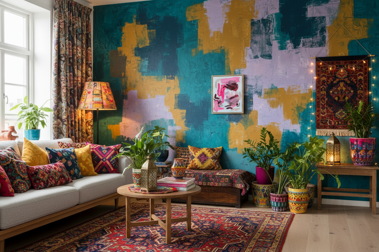 Abstract painting in a colourful home